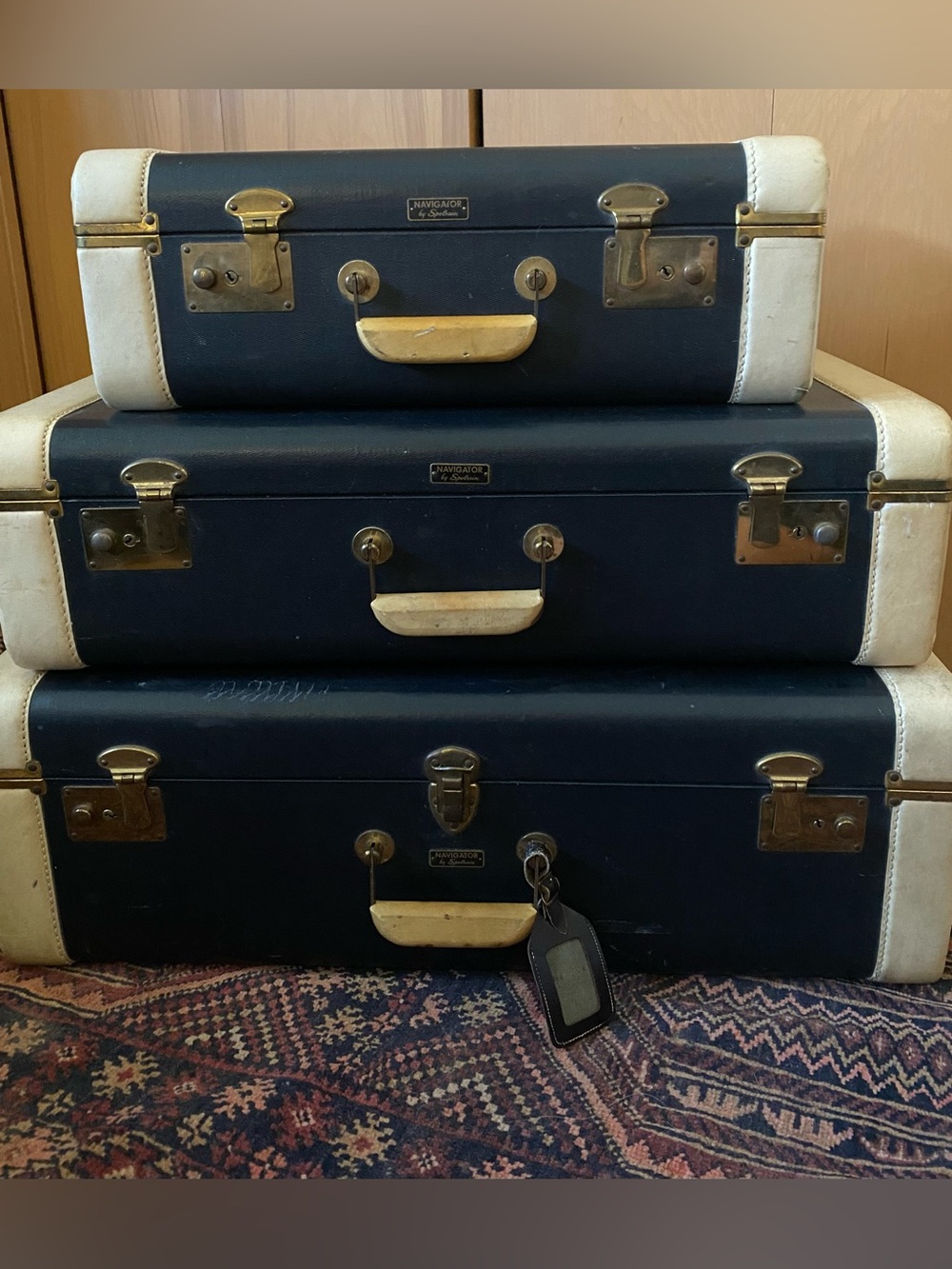 Large Pullman Suitcase ⚓ Vintage Spelrein "Navigator" 3-Piece Luggage Set